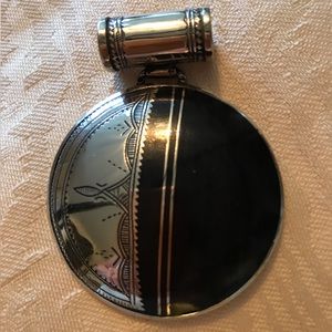 Vintage Southwestern style Silver /wood-pendant necklace